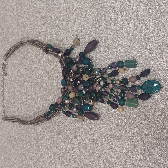 Chico's Multicolor Chunky Beaded Statement Bib DrapeNecklace - Picture 12 of 17